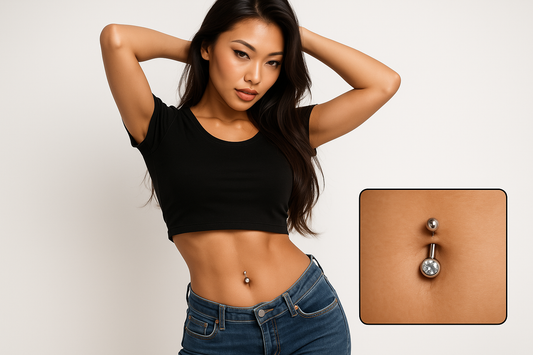 Steel Belly Button Rings - Asian Model in Jeans and Half Shirt