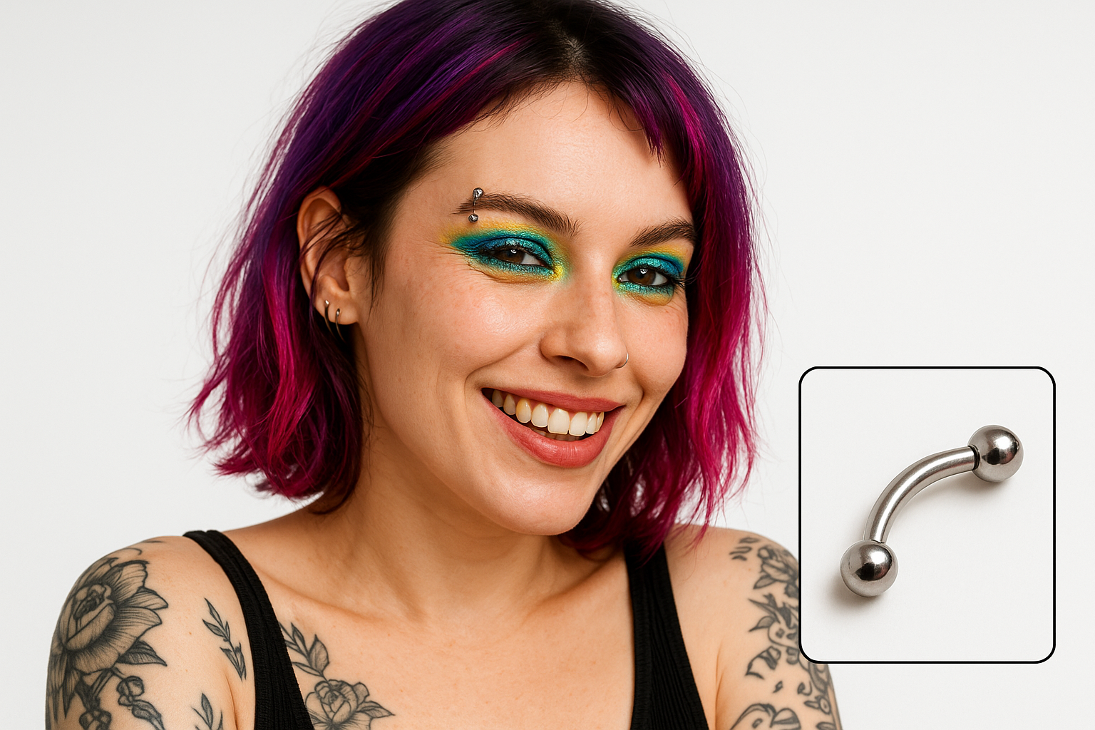 Steel Eyebrow Piercings - Funky Punky Model with Picture-in-Picture