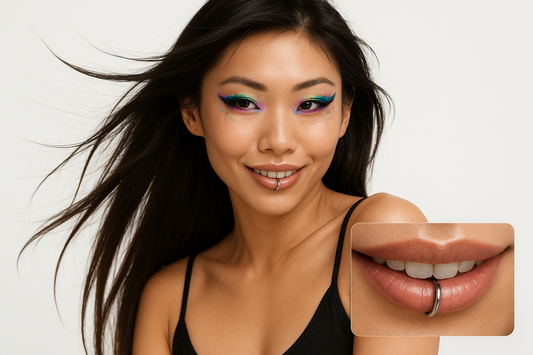 Steel Lip Rings - Exotic Long-Haired Asian Model